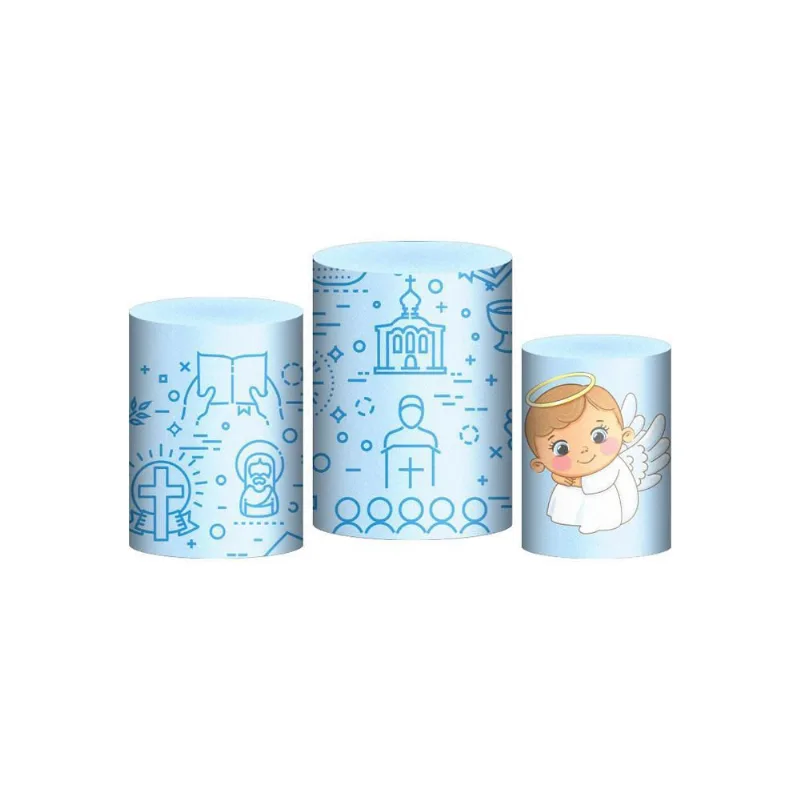 Trio Capas Cilindros Sublimado Meu Batizado Tecido Veste Fácil