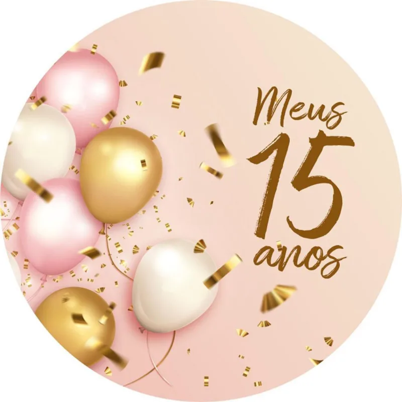 Painel Festa Redondo Meus 15 Anos 3D Tecido 1,50M X 1,50M
