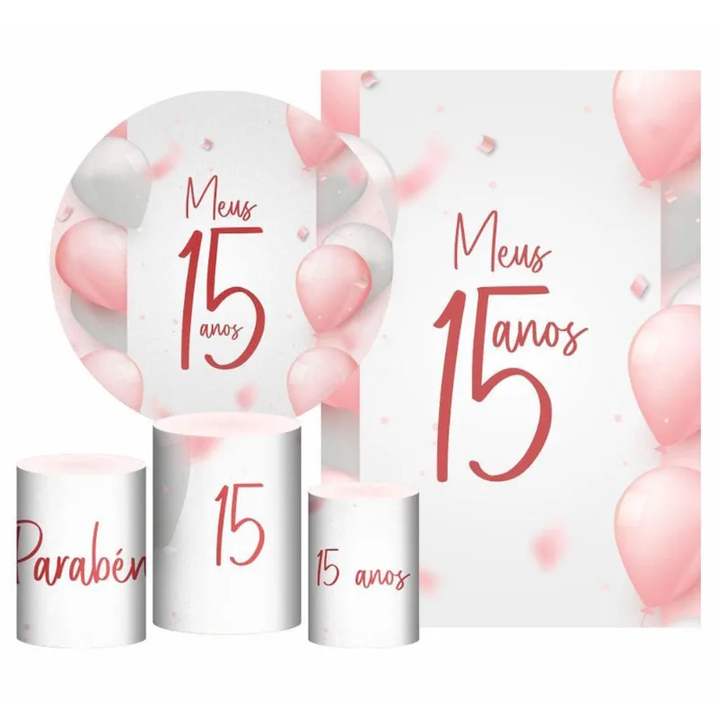 Kit Meus 15 Anos Painel Redondo Trio Capas Retangular Tecido
