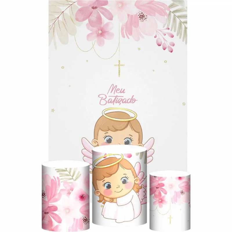 Kit Casado Meu Batizado Trio Capa Cilindro Retangular Tecido