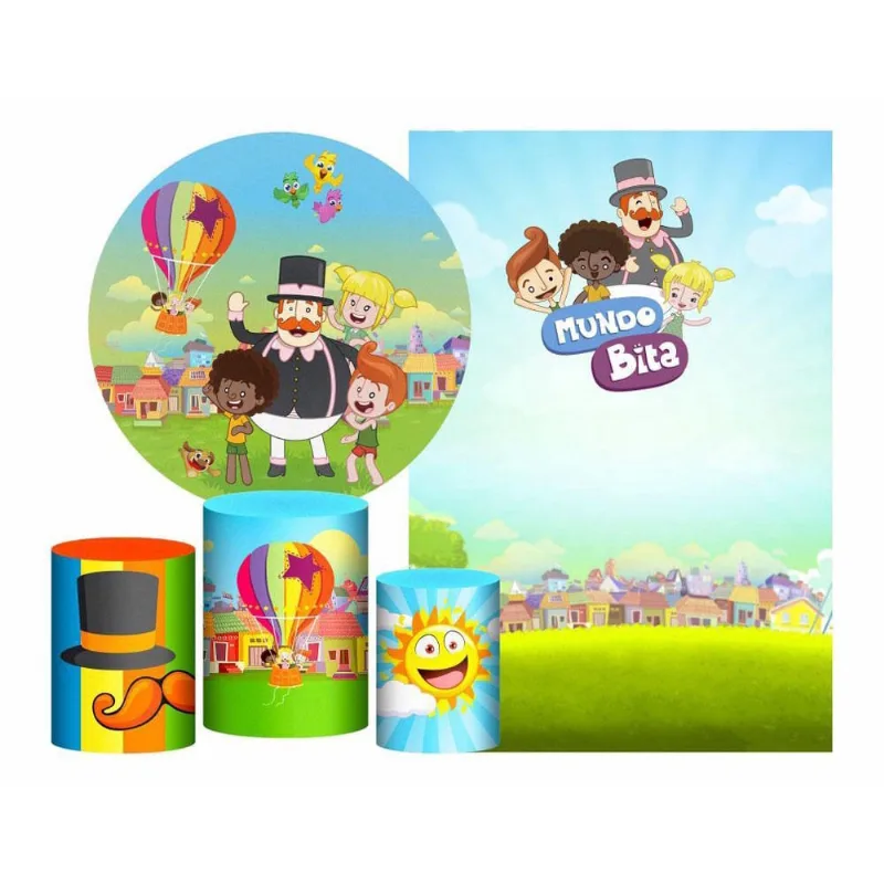 Kit Casado Mundo Bita Painel Redondo Trio Capas Cilindro Retangular Vertical Em Tecido
