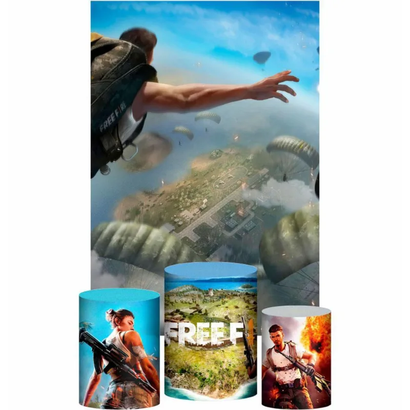 Kit Casado Free Fire Trio Capa Cilindro Retangular Tecido