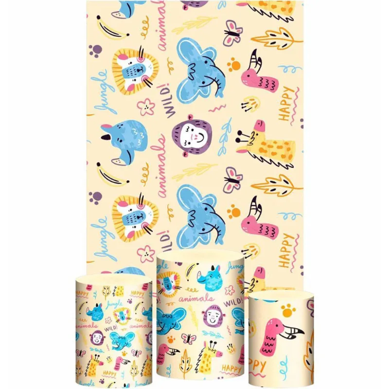 Kit Casado Zoo Baby Trio Capa Cilindro Retangular Tecido