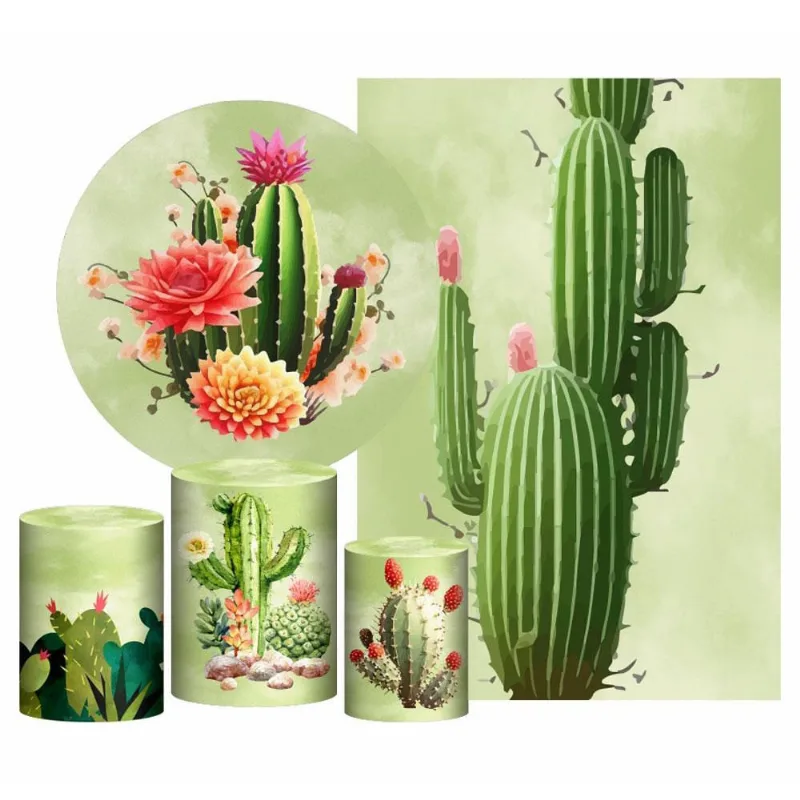 Kit Casado Cactos Painel Redondo Trio Capas Cilindro Retangular Vertical Em Tecido