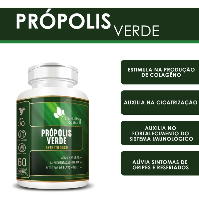 Suplemento Própolis Verde 100% Natural 500mg 60 Cápsulas