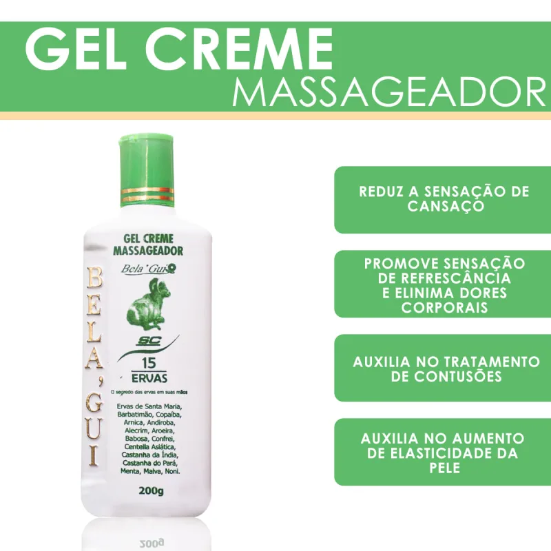 Gel Creme Massageador 15 Ervas 200g - Bela Gui - Não Informado
