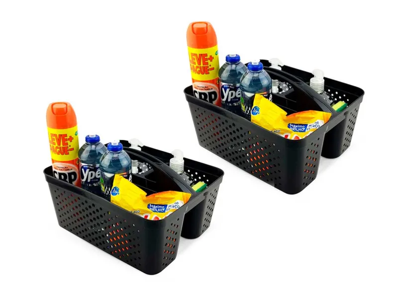 Kit 2 Cesto Organizador Transporta Tudo C/ Alça Plástico Nitron P/ Produtos de Limpeza e Ferramentas - NITRON - Utilidades Domesticas