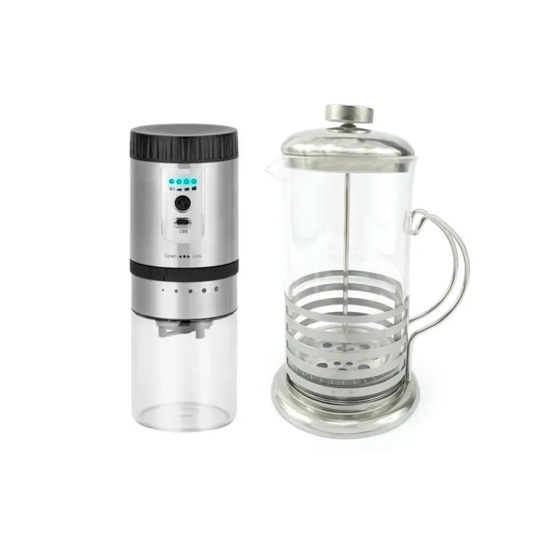 Kit Cafeteira Prensa Francesa Vidro 600Ml E Moedor Grãos - Não Disponível - Eletroportáteis