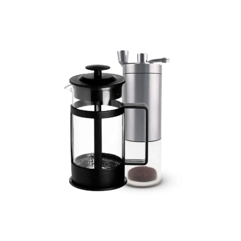 Kit Cafeteira Prensa Francesa de Vidro e Plástico 600ML e Moedor de Café Manual Inox e Acrilico - Não Disponível - Utilidades Domesticas