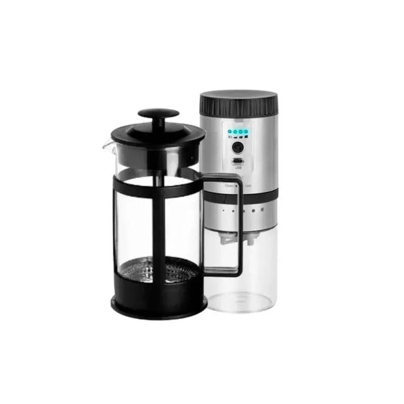 Kit Cafeteira Prensa Francesa de Vidro e Plástico 600ML e Moedor de Café Elétrico Inox e Vidro Recarregável USB - Não Disponível - Utilidades Domesticas