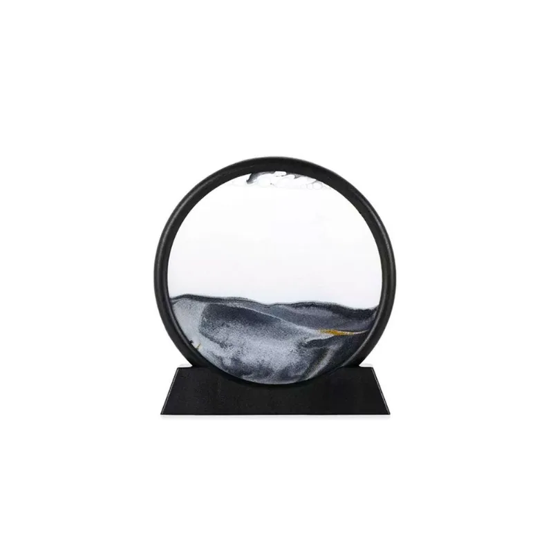 Enfeite De Vidro Quadro Redondo Decorativo Duna Ampulheta Para Quarto Sala Escritório 18cm