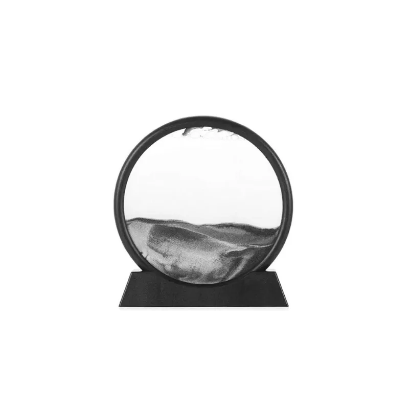Enfeite De Vidro Quadro Redondo Decorativo Duna Ampulheta Para Quarto Sala Escritório 18cm