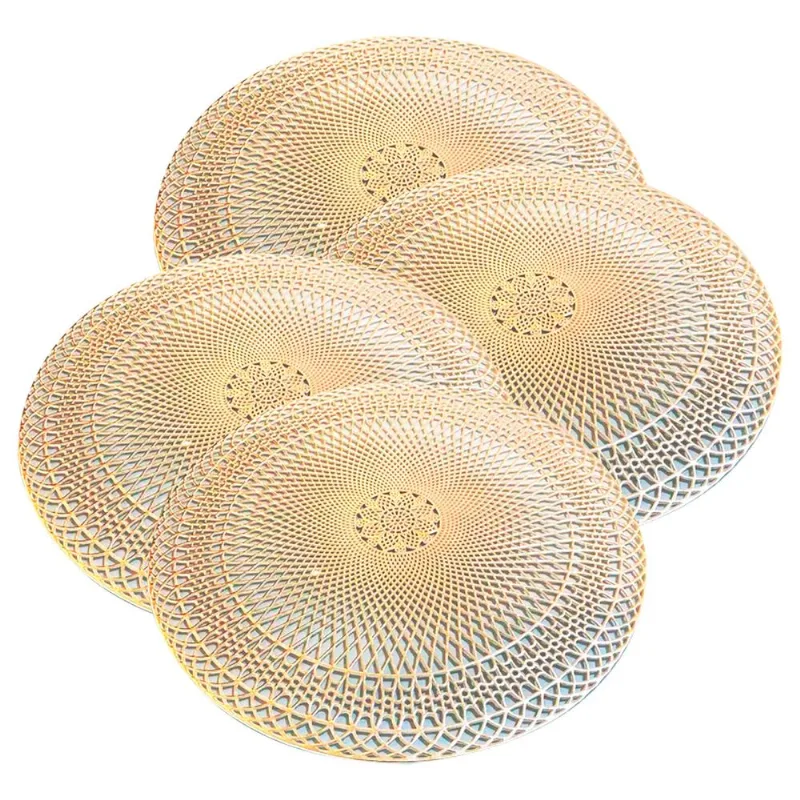 Jogo Americano 4 Peças Mesa Posta Mesa Redondo Linha Luxo Tamanho Grande Modelo Lotus em PVC Prata