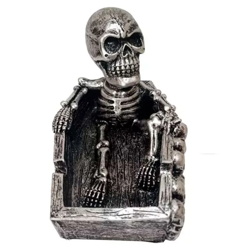 Cinzeiro Personalizado de Resina Modelo Caveira Caixão Decorativo Presente BEGE