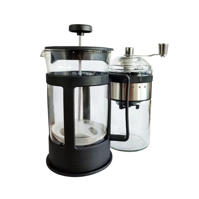 Kit Cafeteira Prensa Francesa de Vidro e Plástico 600ML e Moedor de Café Manual Inox - Não Disponível - Utilidades Domesticas