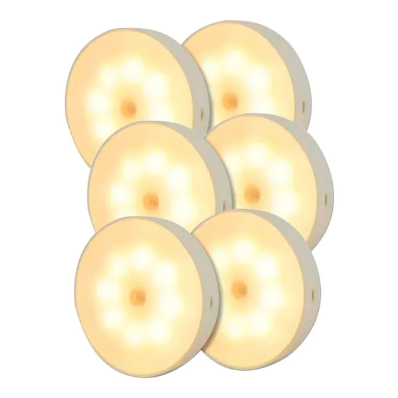 Kit 6 Lâmpada Luminária Sem Fio Recarregável USB Com Sensor de Movimento e Luminosidade