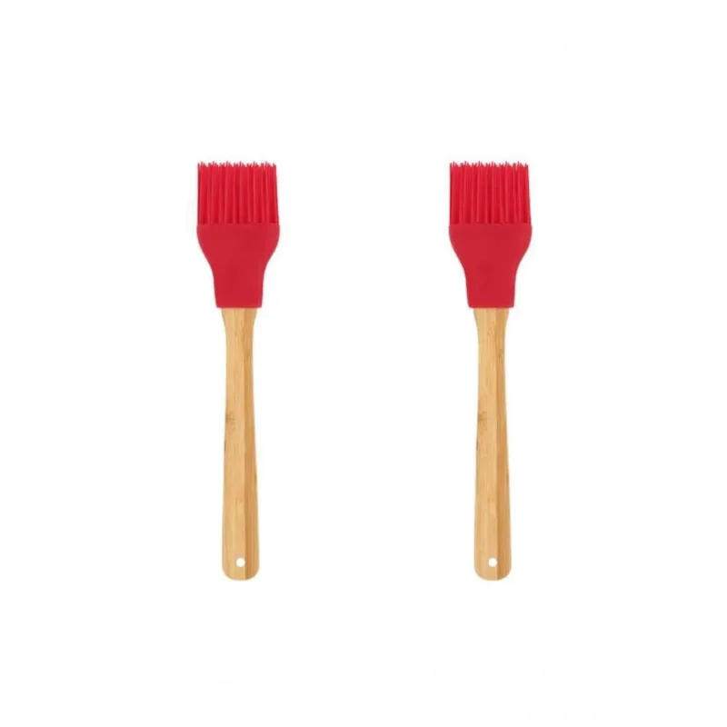 Conjunto 2 Pincéis De Silicone Mor Com Cabo De Bamboo Vermelho Resistente Ao Calor