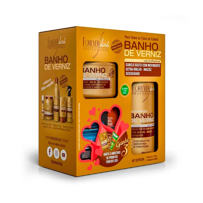 Kit Banho Verniz Forever Liss com Shampoo 300ml Máscara 250g