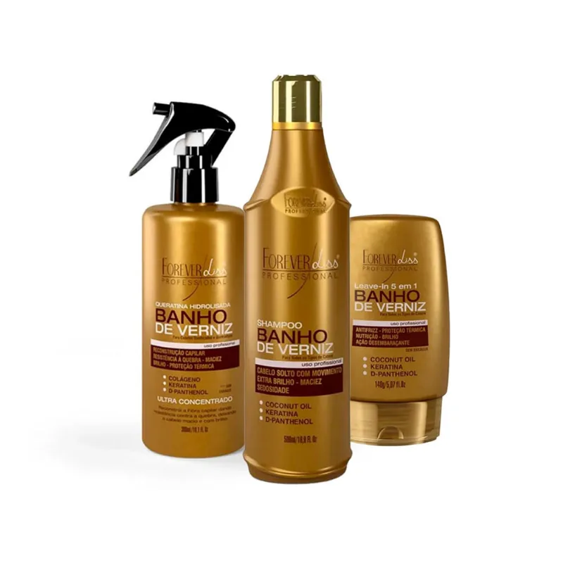 Kit Reconstrução Brilho Banho de Verniz Forever Liss 940ml