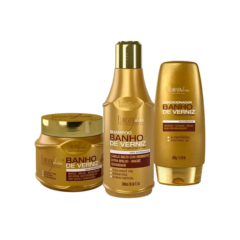 Kit Banho de Verniz Forever Liss Shampoo, Cond e Máscara