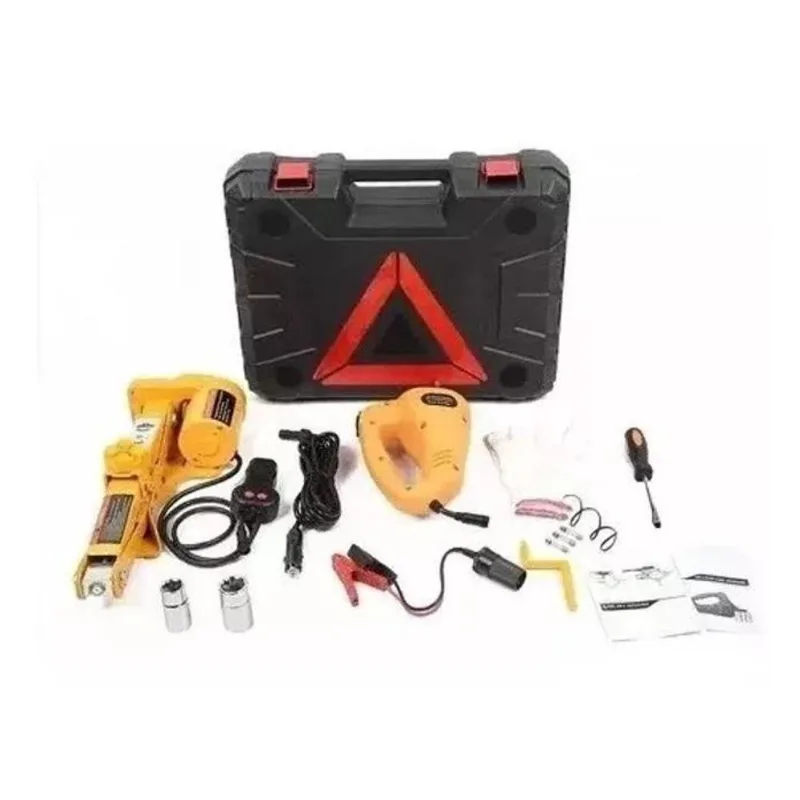 Macaco Elétrico Com Chave Roda E Compressor 12V Completo