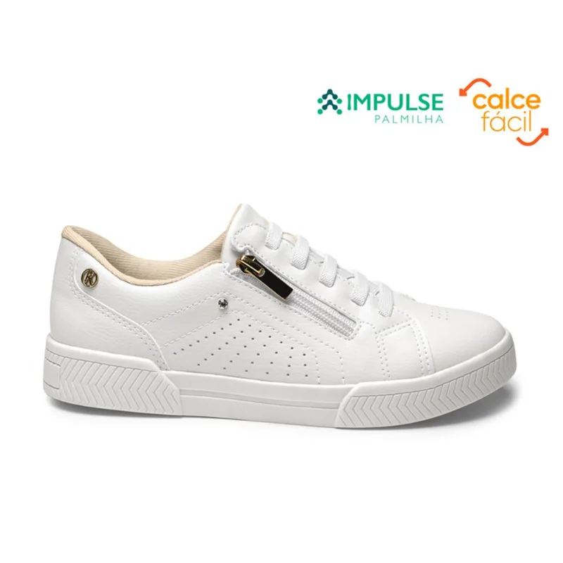 Tênis Casual Slip On Calce Fácil Com Ziper Branco Kolosh C3008 - Feminino