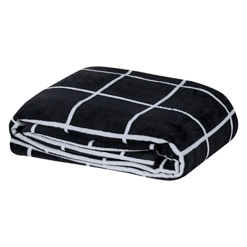 Manta Queen Square Microfibra Decorativa Preto