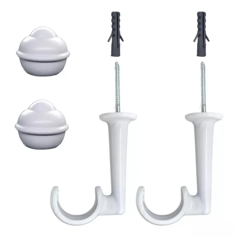 Kit 2 Suporte De Teto Para Cortina E Ponteiras Varão 19Mm