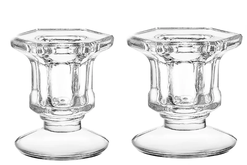 2 Castiçal Em Vidro Para Vela Decoração Porta Vela sextavado - Western - Casa E Construção