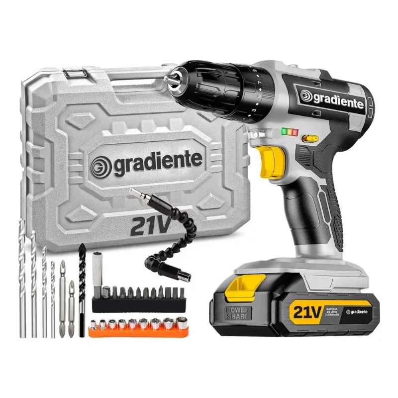 Parafusadeira E Furadeira Impacto Gradiente Gpb21vw 21v 3/8 Cor Amarelo Frequência 50/60 Hz 110v/220v