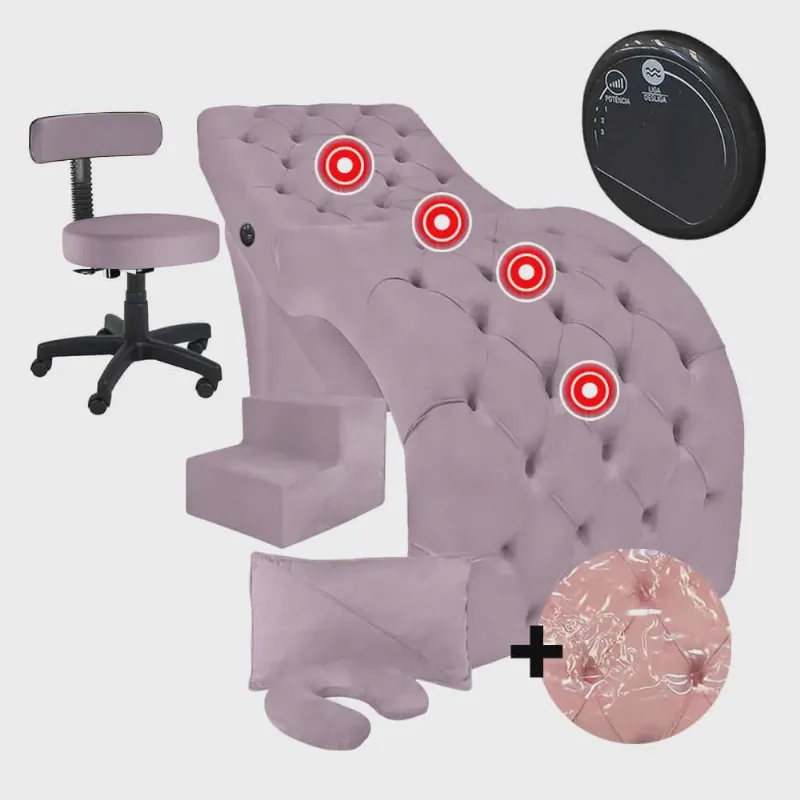 Kit Maca Estética para Cílios com Massagem Mocho Escada e Capa Veludo Rosê