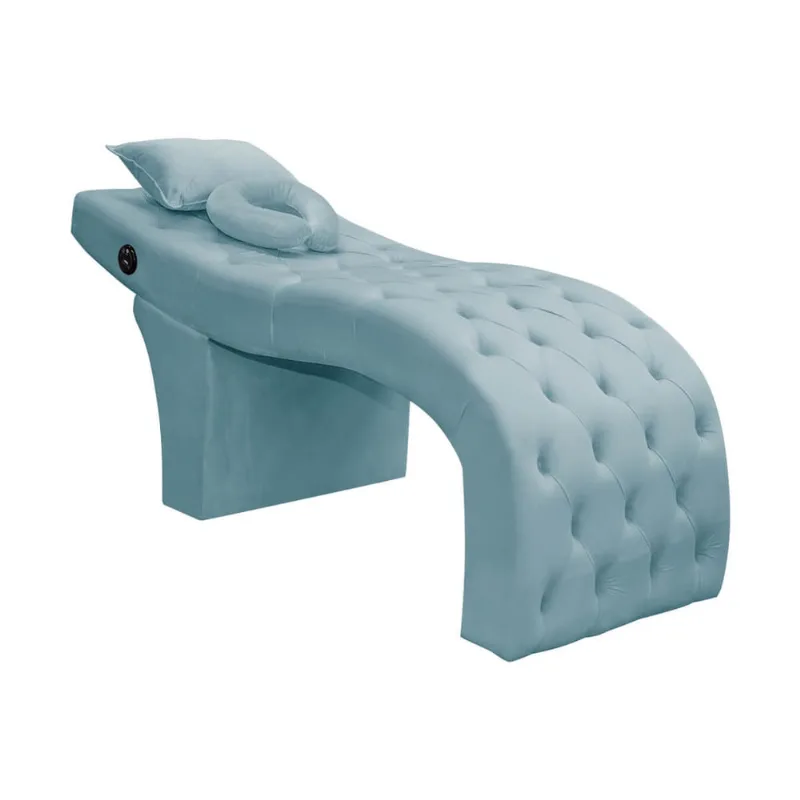 Maca Estofada Capitonê Largura 70 cm com Massagem Veludo Azul Tiffany