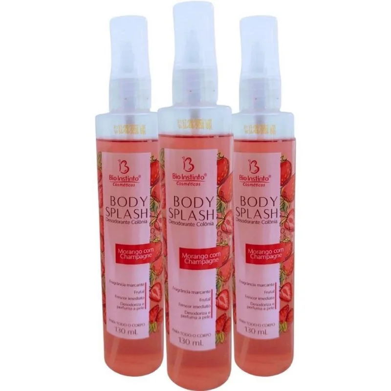 Kit 3 Body Splash Desodorante Colônia Morango 130Ml