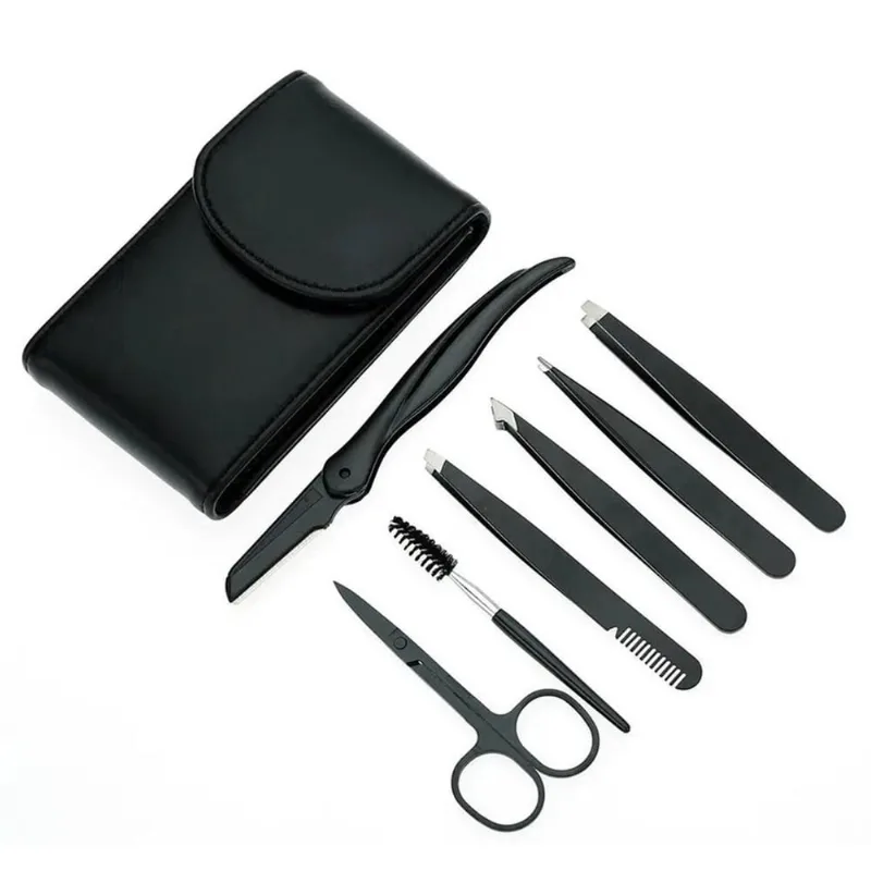 Kit Com 4 Pinças De Sobrancelha Tesoura + Navalha E Pente
