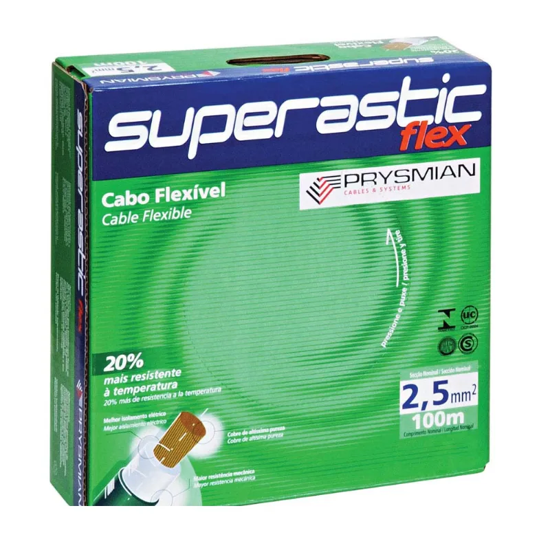 Cabo Superastic Flex 2,5mm 750V 100m vermelho Prysmian