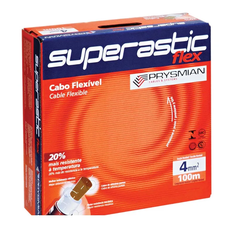 Cabo Superastic Flex 4mm 750V 100m preto Prysmian