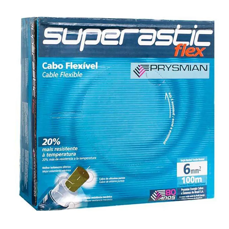 Cabo Superastic Flex 6mm 750V 100m amarelo e verde Prysmian