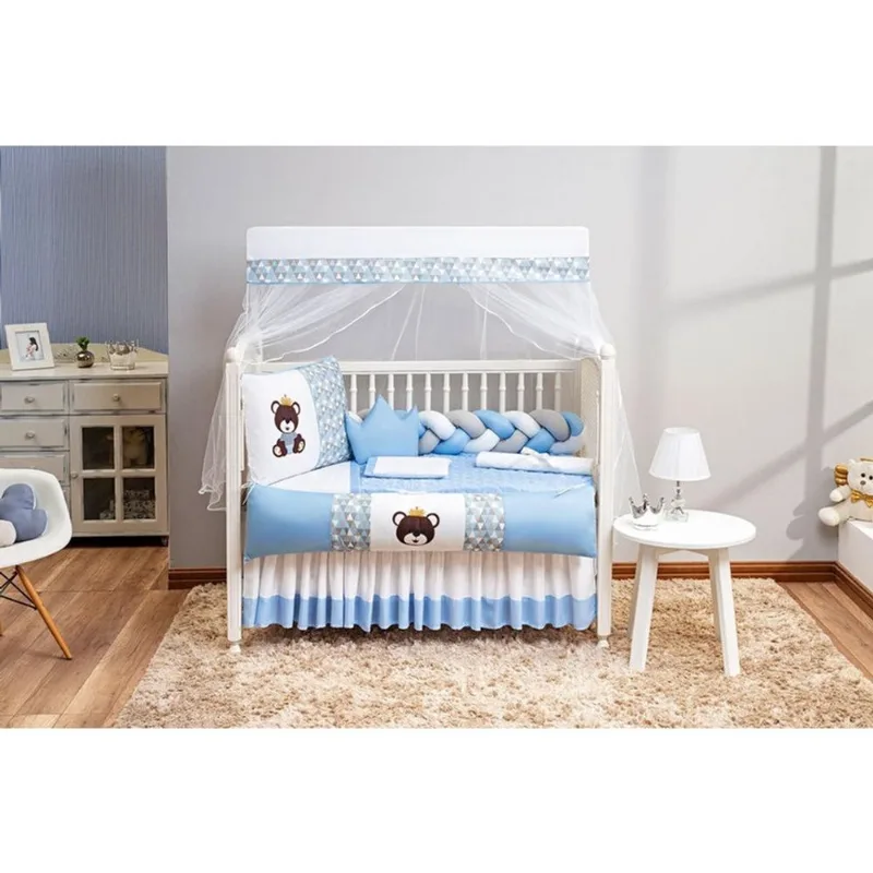 Kit Enxoval De Berço Masculino Completo 11 Peças Azul Claro