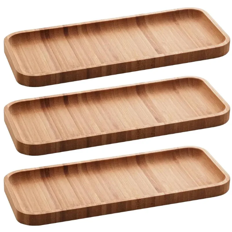 Kit 3 Petisqueiras de Bambu Bandeja Retangular 28x11cm Prato Petisco Salgados Hire Lyor