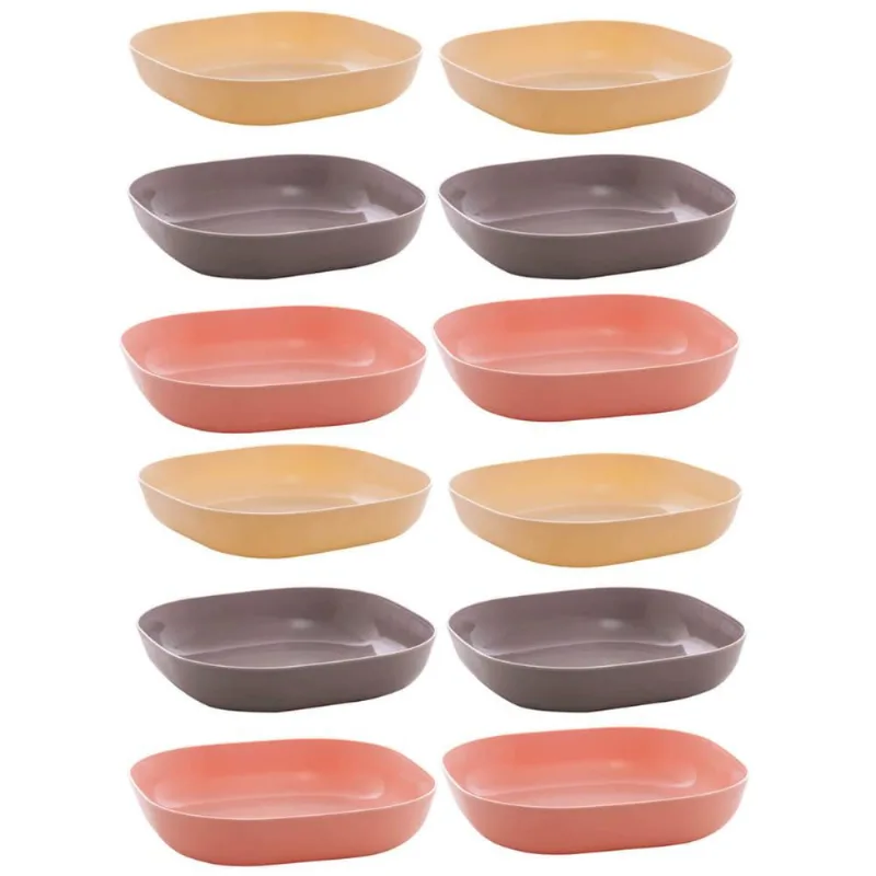 12 Travessas Lyor Petiscos Bowls de Bambu Coloridos 14,5x3cm Sobremesas
