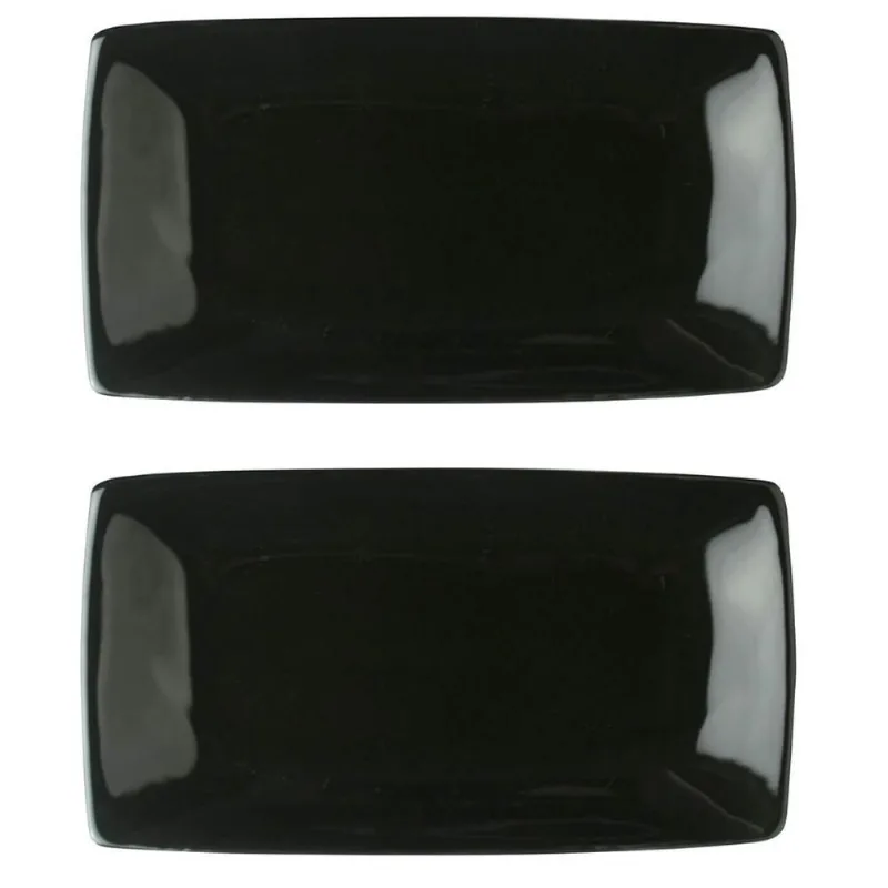 2 Prato Sushi Bandejas Rasas Preto Oriental 22cm Porcelana Germer Sashimi Preto
