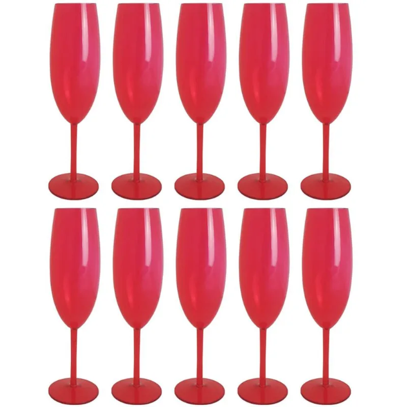 Conjunto 10 Taças Vermelha Para Espumante Champagne 280ml Poliestireno Translúcido Ou