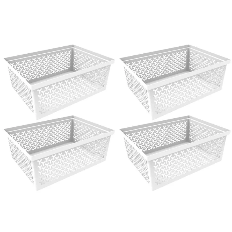 4 Cestos Organizadores G Crippa Grande Branco Retangular Escritório Closet Banheiro Lavanderia