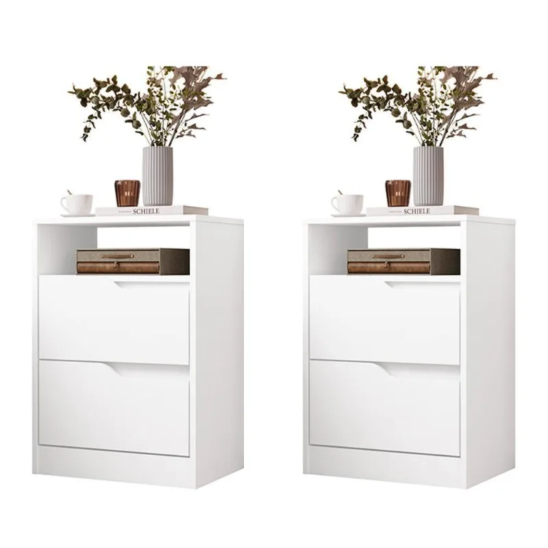 Kit 2 Mesas De Cabeceira Sole 2 Gavetas Flex Branco Fosco - Móveis Albatroz Branco Fosco
