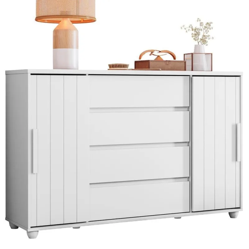 Cômoda Evidenza 4 Gavetas MDF-MDP Puxador MDF Branco Fosco - OUTRAS MARCAS - Agro