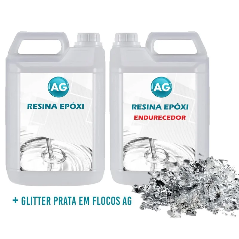 Resina Epóxi 1Kg + Glitter Em Flocos De Prata 3D Ag Baixa Es