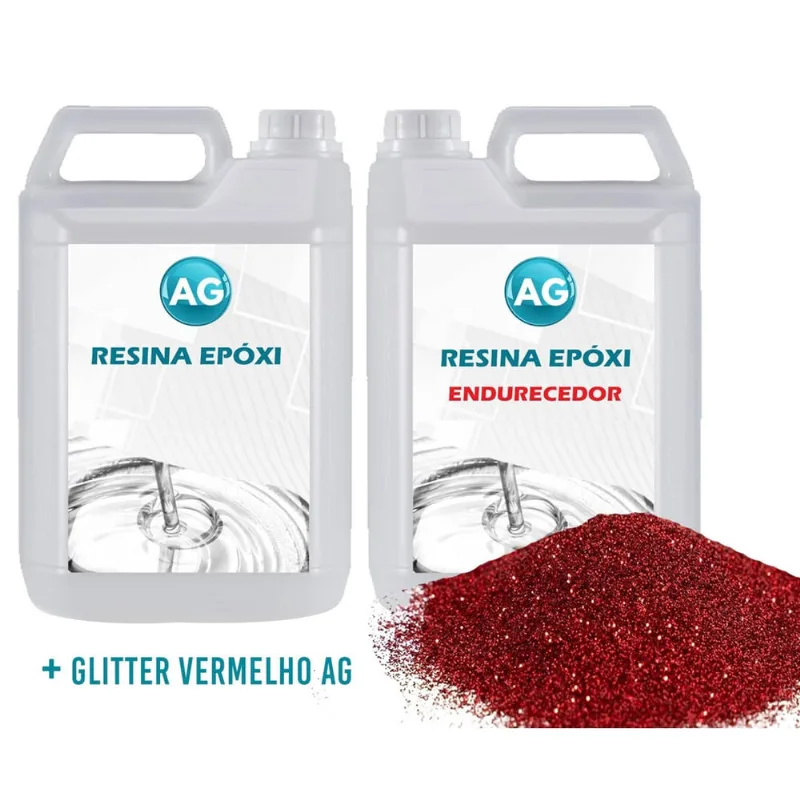 Resina Epóxi 1Kg + Glitter Vermelho Ag Baixa Espessura 1Mm A