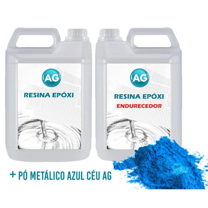 Resina Epóxi 1kg + Pó Metálico Azul Céu Ag Baixa Espessura 1