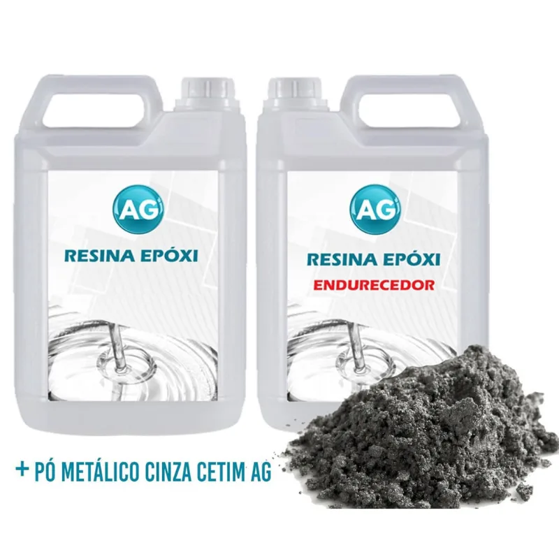 Resina Epóxi 1Kg + Pó Metálico Cinza Cetim Ag Baixa Espessur