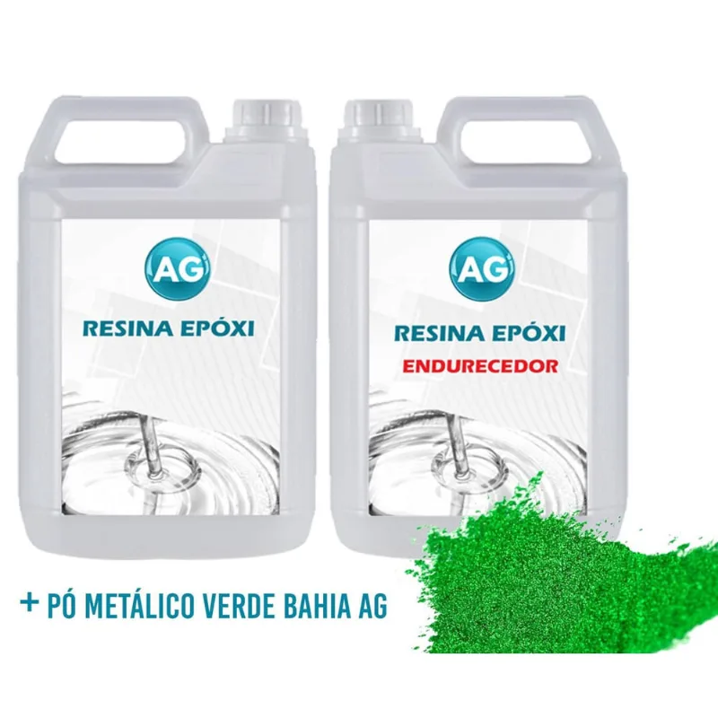 Resina Epóxi 1Kg + Pó Metálico Verde Bahia Ag Baixa Espessur